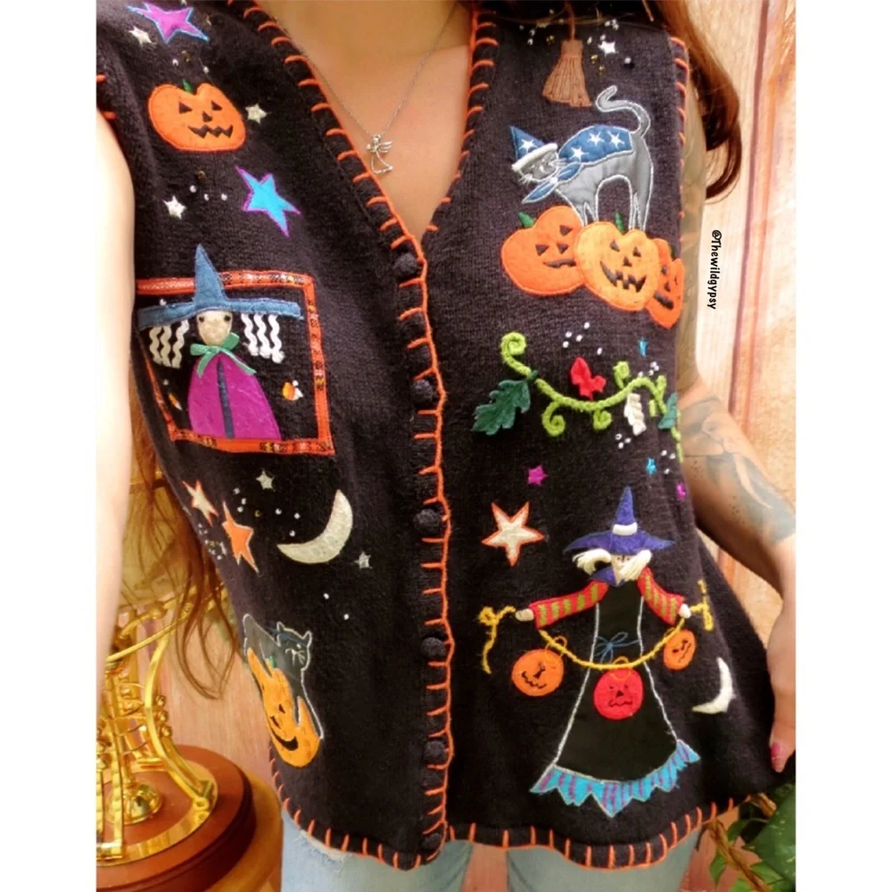 FINAL SALE / Vintage spooky embroidered with Halloween vest 👻 - Picture 1 of 5